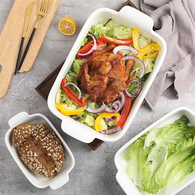 Sweejar Baking Pans Set, Ceramic 9x13 Baking Dish with Handle, Rectangular Casserole Dishes for Oven, Bakeware Sets of 3, Durable Lasagna Pan Deep for Kitchen, Banquet, Wedding Gift(Gradient Gray)