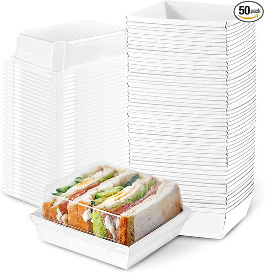 Plastic Charcuterie Boxes with Clear Lids 5in 50pcs, White Small Square To Go Paper Bakery Dessert Boxes, Disposable Mini Food Containers for Sandwich Cookie Slice Cake Strawberry Snack