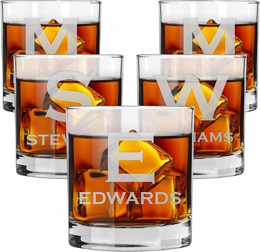 Blue Ridge Mountain Gifts - Custom Engraved Whiskey Glass - 11 oz Personalized Tumbler with Modern Monogram & Last Name - Classic Barware for Weddings, Groomsmen, Anniversaries & Father’s Day (5)