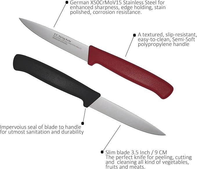 Paring Knife Set, 12 Pieces Utility Knives - MATTSTONE HILL Commercial-Grade Small Kitchen Knife, German Steel Blade, Restaurant Industry Utility Knife 12-Piece Set, Black & Red Handle