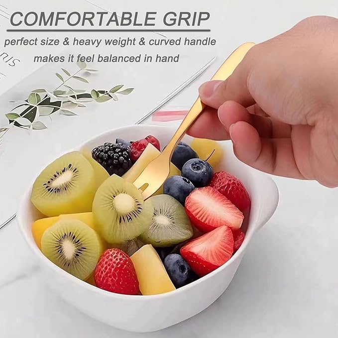 5.51-inch Gold Fruit Forks For Charcuterie Board Service,18/10 Stainless Steel Dessert Tasting Mini Cocktail Appetizer Forks,Dishwasher Safe (Set of 12)