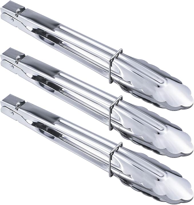 Stainless Steel Serving Tongs Metal Cooking Tongs (9-Inch 3 Pieces)