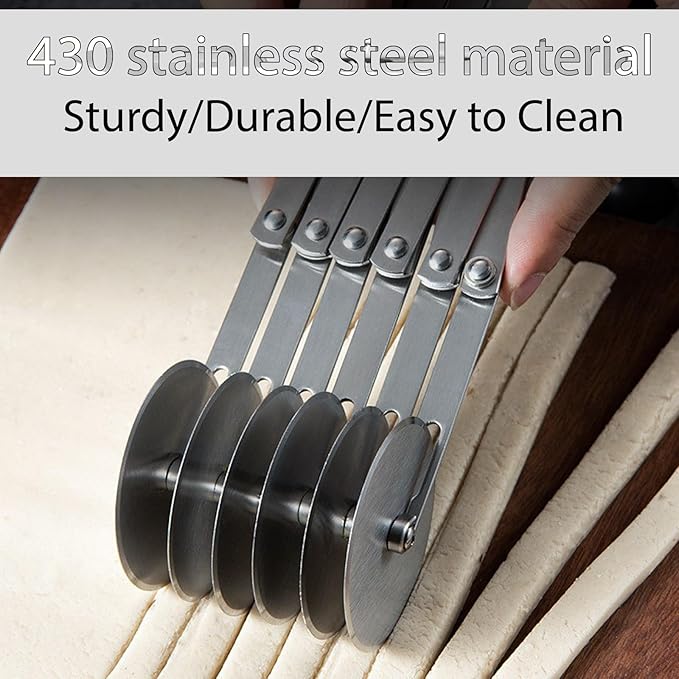 Pastry Cutter 7 Wheels Pizza Cutter Stainless Steel Dough Cutter Baking Tools Scalable Divider