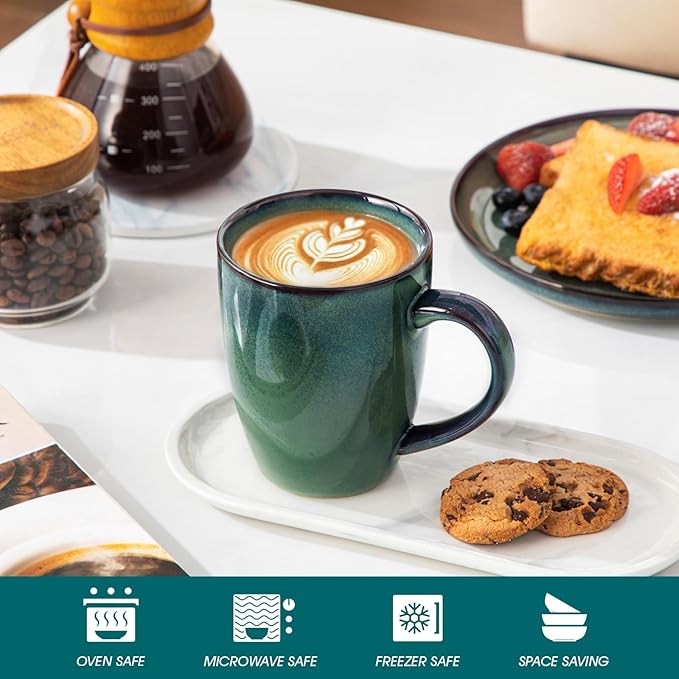 vancasso STARRY Ceramic Coffee Mug Set of 6, 12 Oz Tea Cups with Handle for Latte, Tea, Cappuccino, Milk, Cocoa, Microwave&Dishwasher Safe, Green