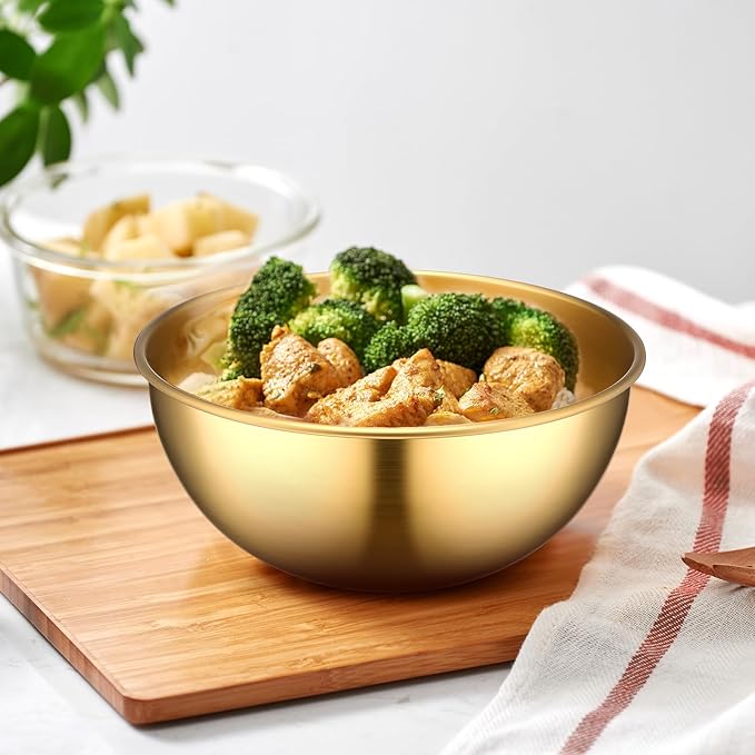 Nuogo 10 Pcs Stainless Steel Mixing Bowls Decorative Esthetician Bowls for Thanksgiving Christmas First Holy Communion Wedding Baking Prepping Serving Facial Salad Fruit Candy(4.7 Inch,Gold)