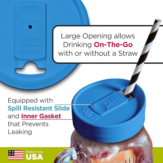 Mason Jar Drink Lid, Regular Mouth, Sky Blue, Pack of 2