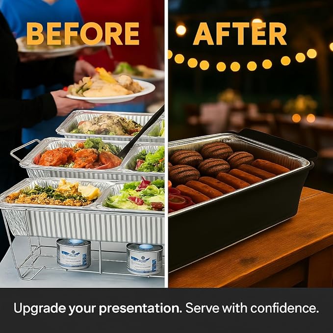 Chafer Wind Guard by Merchlio- 4 Pack | Handle Covered Chafer Dish Covers | Fitted, Washable & Elegant Buffet Decor | Functional Catering Wind Guard | Black