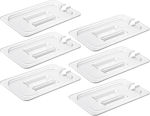 CURTA 6 Pack Food Pan Lids, 1/4 Size Polycarbonate Notched Cover with Handle, Plastic Clear