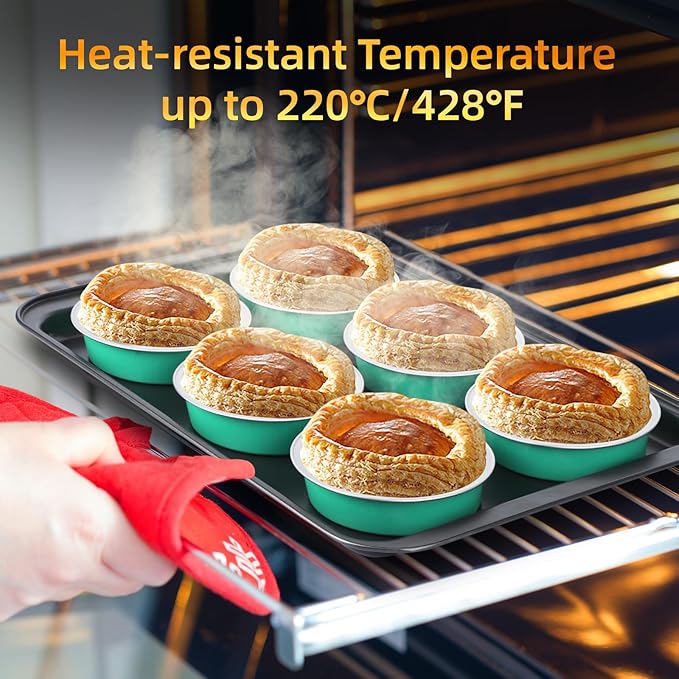 Beasea Mini Pie Pans with Lids, 120 Pack 4 Inch 8oz Disposable Mini Cake Pans Creme Brulee Aluminum Foil Pie Tart Ramekins Tins Elegant Blue Small Individual Round Containers Oven Safe for Baking