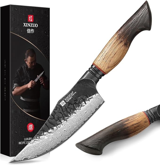 XINZUO 5.9 Inch Viking Knife With Ergonomic Wood Handle,Hand Forged High Carbon Steel Boning Knives For Kitchen Meat Cutting