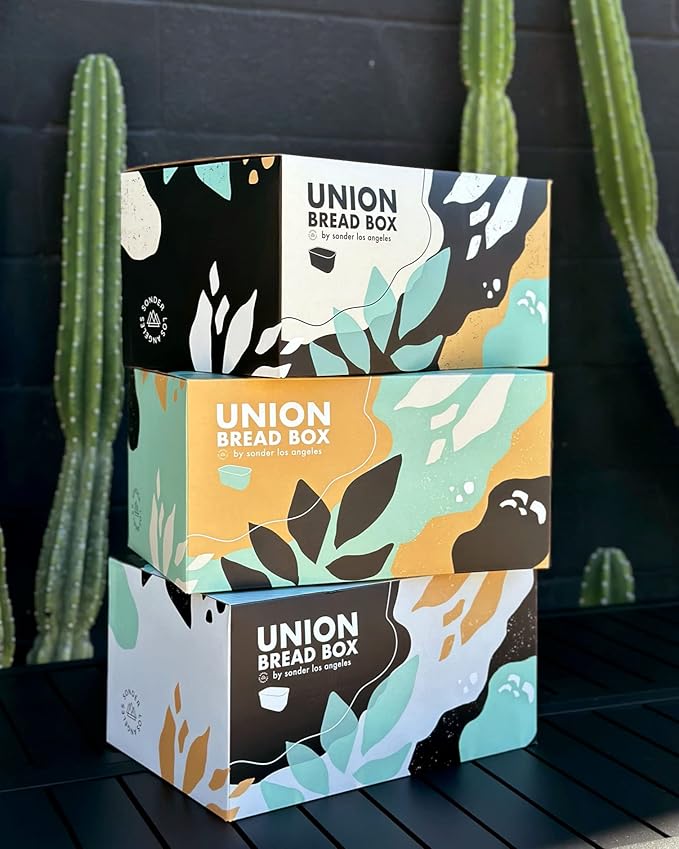 Sonder Los Angeles, Modern Bamboo Fiber and Recycled Plastic Bread Box (Black) for Kitchen Countertop with Reversible Bread Board Wood Lid 14.25 x 9.25 x 7 in