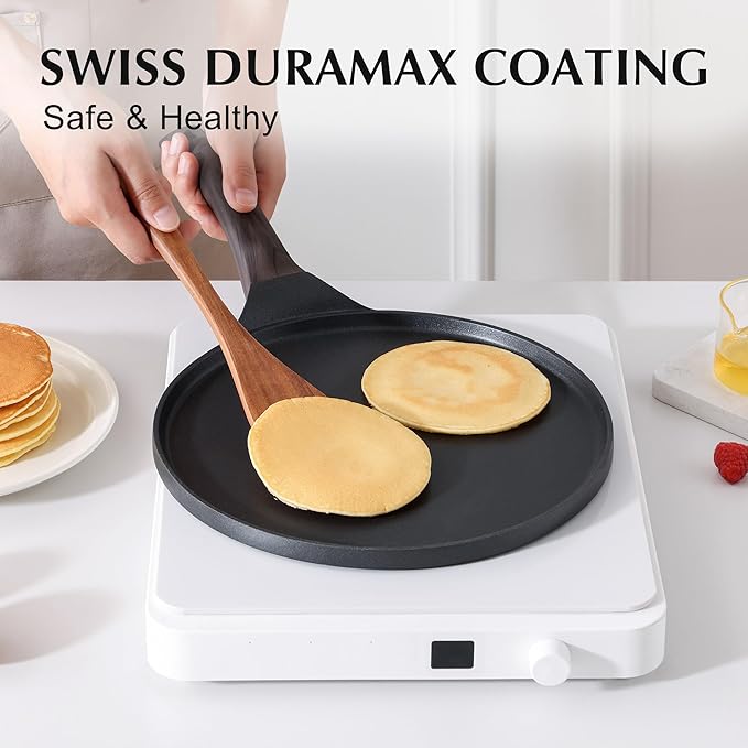 SENSARTE Nonstick Crepe Pan, Swiss Granite Coating Dosa Pan Pancake Flat Skillet Tawa Griddle 10-Inch with Stay-Cool Handle, Induction Compatible (Black)