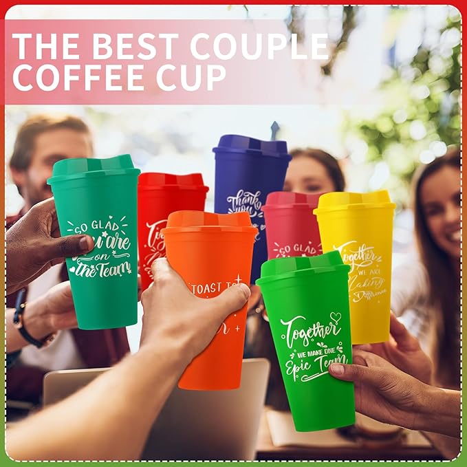 Pickmesh 15 Pcs Employee Appreciation Gifts Christmas Thank You Gift for Team Building 16 oz Teacher Plastic Coffee Cup with Lid Inspirational Travel Tumbler for Coworker Staff Pastor (Bright Color)