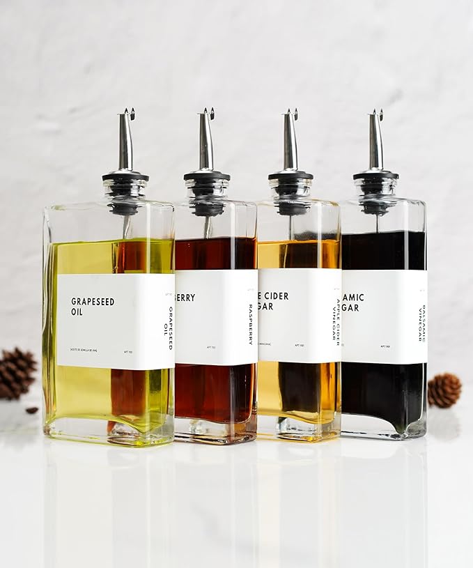 Olive Oil Dispenser for Kitchen, Cooking Oil and Vinegar Dispenser Set, Olive Oil Bottle, Soy sauce bottle, coffee syrup holder - 4 pcs, Silver