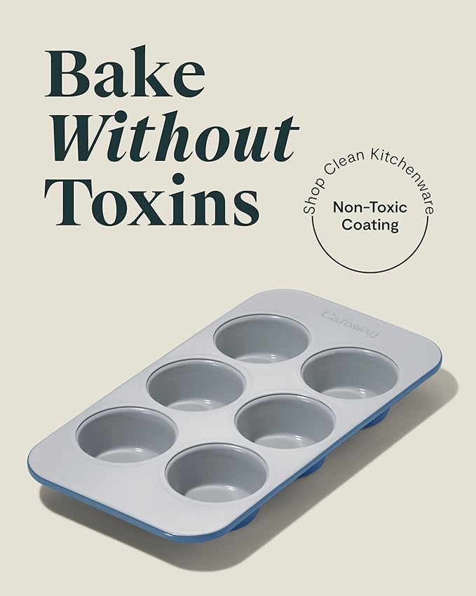 Caraway Nonstick Ceramic 6 Cup Muffin Pan Duo – Non-Toxic, PTFE & PFOA Free – Oven Safe – Aluminized Steel Core – Small Muffin Pan for Baking Cupcakes, Muffins & More - Slate