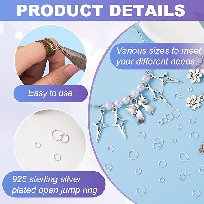 4pcs Jump Rings for Jewelry Making, 925 Sterling Silver Split Jump Ring, 4mm Double Loops Small Key Rings Open Connector Closures for Necklace Bracelets Jewelry Marking