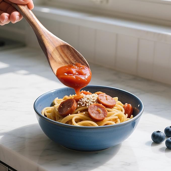 Wooden Spoons for Cooking, Wooden Utensils for Cooking Natural Teak Wooden Kitchen Utensils Set Comfort Grip(2 PCS)