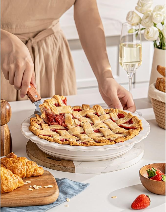 Ceramic Pie Pans for Baking 9 inch, 45 OZ Deep Dish Pie Pan, Quiche Baking Dish for Oven, Farmhouse Decor Pie Plate, Oven Safe, Set of 1, Off-White