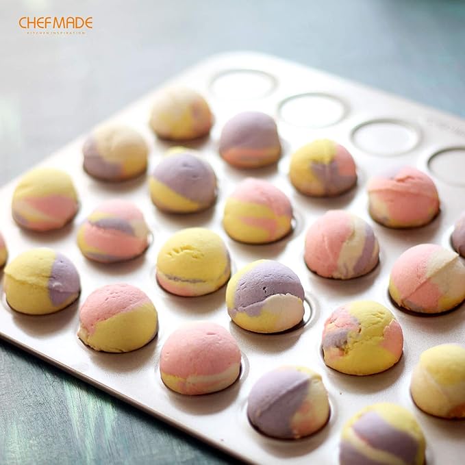 CHEFMADE Macaron Cake Pan, 30-Cavity Non-Stick Macaroon Biscuits Cookie Bakeware for Oven Baking (Champagne Gold)