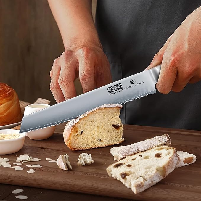 Bread Knife 8 inch, Professional Japanese High Carbon Stainless Steel Serrated Bread Knife, Razor Sharp Bread Knife for Homemade Bread, Sourdough, Bagels, Cake