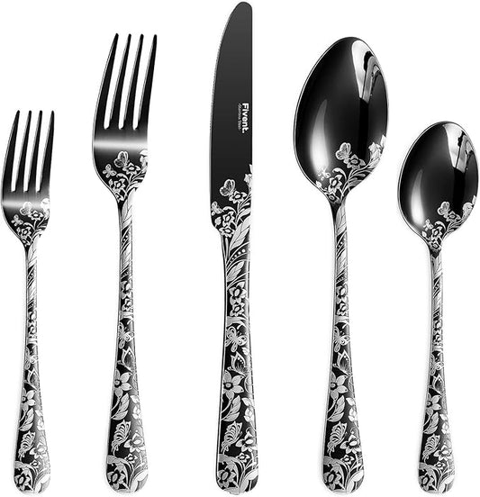 Black Cutlery Set - 20 pcs