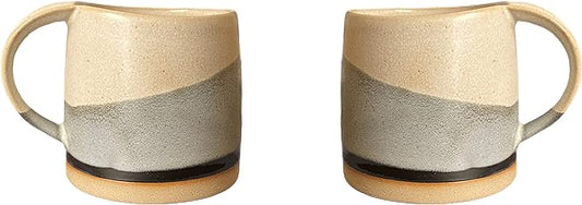 Well Covered & Green Original Day Glazed Ceramic Coffee Mug Set - 2 Vintage Japanese Style Cappucino Coffee Mugs - Stoneware Mug & Matcha Cup Gift Set - 2 x White, 12oz