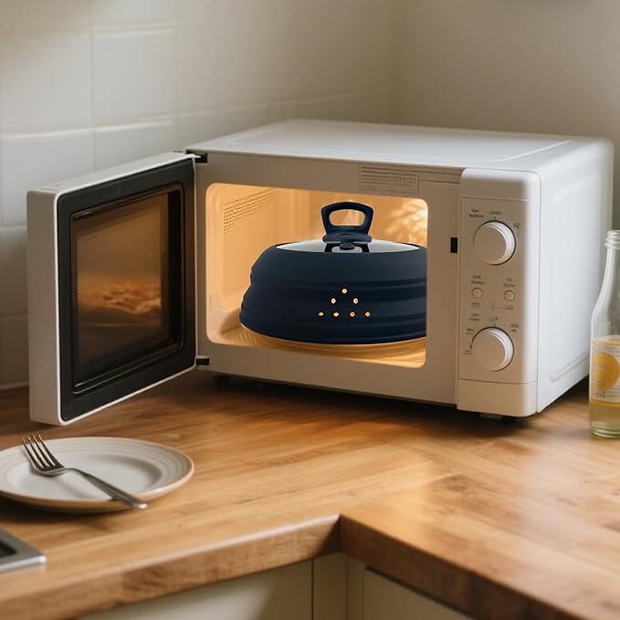 Microwave Splatter Cover Glass 10.5 Inch Microwave Cover for Food with Handle Collapsible Silicone Microwave Cover with Steam Vent for Pot Plate Bowl (Grey)