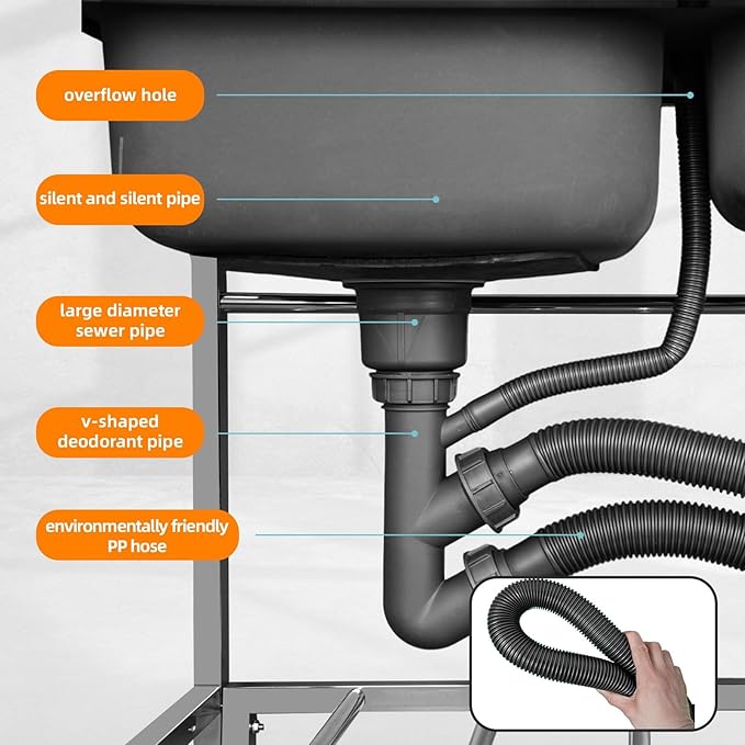 Commercial Stainless Steel Double Bowl Kitchen Sink, Outdoor Utility Sink with Hot and Cold Faucet, Free Standing Restaurant Sink for Restaurant, Kitchen, Laundry, Garage, Cafe, 31.5" x 16.9" x 29.5"