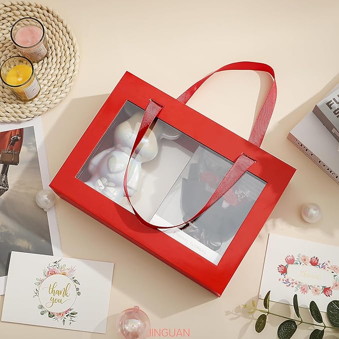 5 Gift Boxes with Windows, Gift Boxes with Lids and Handles, Clear Magnetic Gift Boxes for Presents, Bridesmaid Proposal Boxes (10.5x7.5x3 Inches