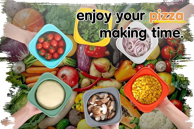 Stackable Silicone Artisan Pizza Dough Proofing Proving Trays with Air-tight Lids-4pack-500ml Volume for 250g Dough Ball (Green)