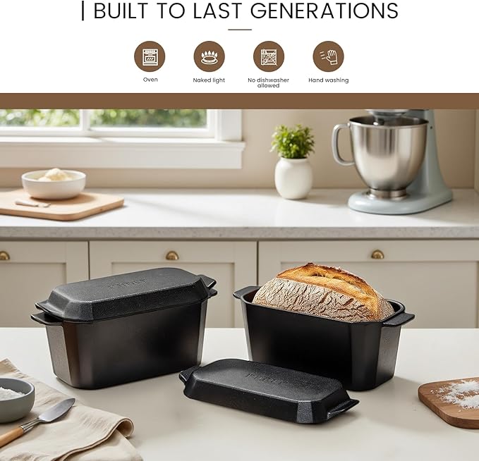Cast Iron Bread Pan with Lid,Dutch Oven for Sourdough Bread Baking-10 x 5 Inch Durable Cast Iron Loaf Pans Rectangular Baking Pan,Extra Large Deep Dish Baking Pans for Cake
