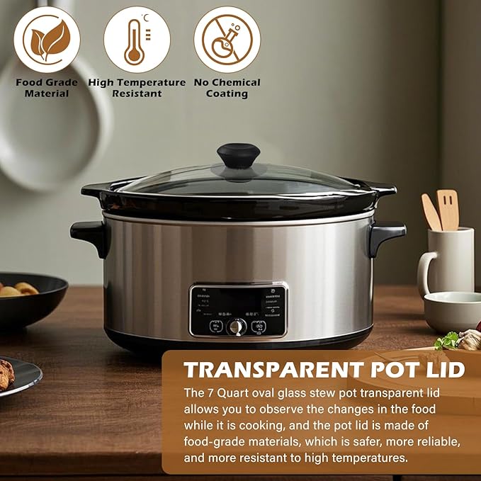 Oval Glass Lid 7 Quart Replacement for Crock Pot 7qt Slow Cooker SCV700SS and for Hamilton Beach Slow Cooker SCV700, 33474G, SCV700-KC, SCV700SS Replacement Oval 7 Quart Lids