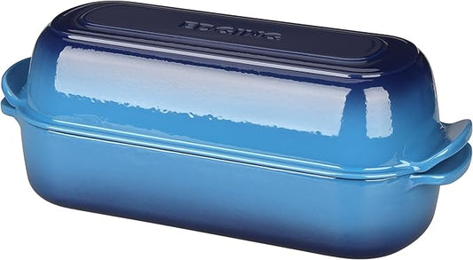 Enameled Cast Iron Loaf Pan with Lid, Dutch Oven Bread pan for Homemade Sourdough Bread Baking, 12.5x5.5 inch, 5qt, Lake Blue