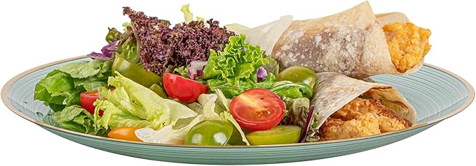 Restaurantware Plastic Plates 100 Pcs 10" Gold Rimmed Disposable Plates Heavy-Duty Green Translucent Rippled Plastic Dinner Servers for Party, Weddings, Salads, Desserts, and Appetizers