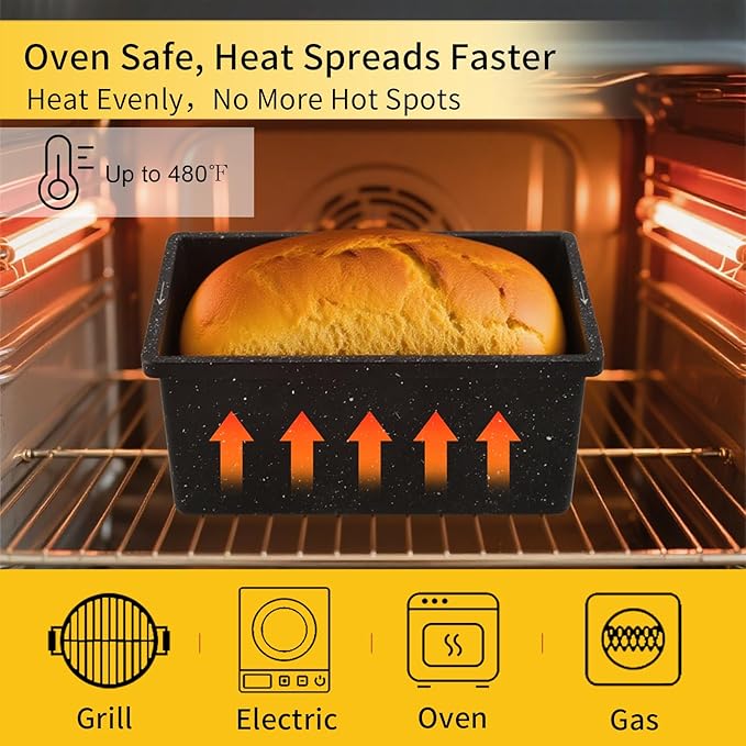 Cast Aluminum Loaf Pan with Lid, Pullman Loaf Pan for Homemade Sourdough Bread, Sandwich, Meatloaf Baking, 8x4 Inch Nonstick Deep Bread Tin with Cover, Oven Safe & Heavy Duty, Speckled Black