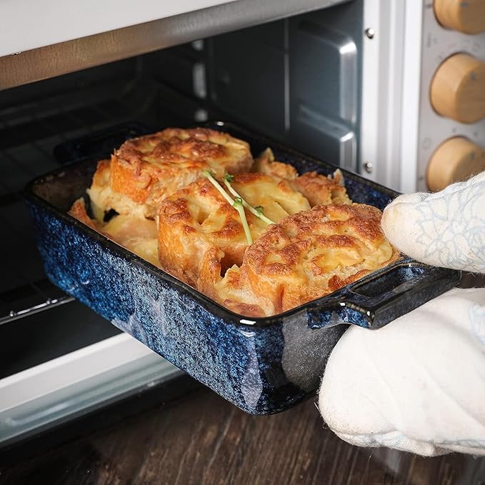 VICRAYS Ceramic Bakeware Set, Porcelain Rectangular Lasagna Pans Casserole Dish Set for Baking, Cooking, Kitchen, Cake Dinner, Banquet and Daily Use, 3 PCS, 15 x 8.5 Inches(Blue)