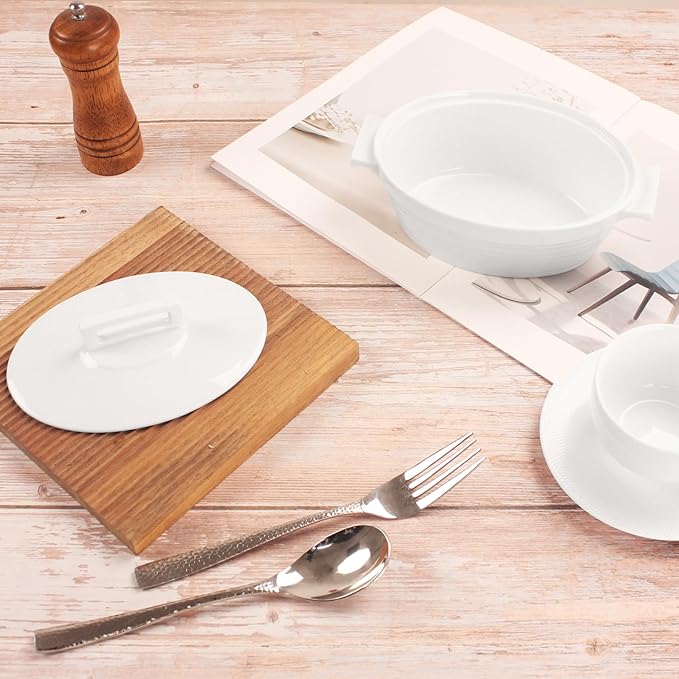 Casserole Dish 22 oz, French Onion Soup Ceramic Bakeware Set with Lids, Set of 2 Ceramic Mini Cocotte Set, Baking Dish with Lids and Handles, Microwave, Dishwasher, Oven Safe 8.3 Inch