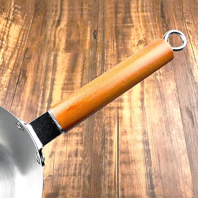 Milk Warmer Pot, Stainless Steel Butter Warmer Pot Butter Pan Mini Saucepan Milk Boiler with Prevent Sticking Wooden Handle Milk Warmer for Coffee Milk Butter (20cm)