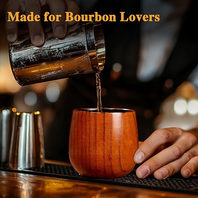 Charred Wooden Bourbon Drinking Glass- Bourbon Gifts for Men, Handcrafted Whiskey Glasses, Wooden Old Fashioned Glass,Unique Whiskey Gifts for Men, Dad, Husband or Bourbon Lovers (2 Pack)