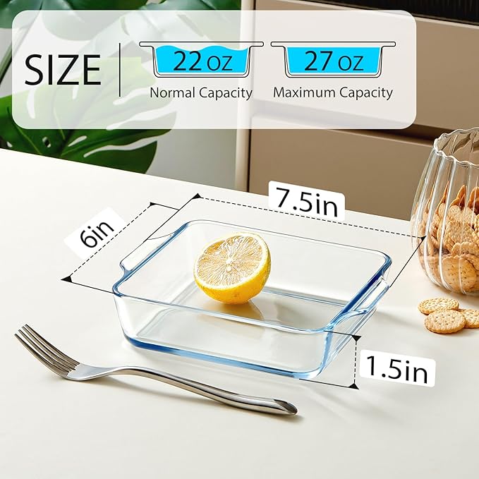 NUTRIUPS Mini 6x7.5x1.5in Square Glass Baking Dish for Oven, 20oz Square Cake Pan Glass Casserole Dishes for Oven