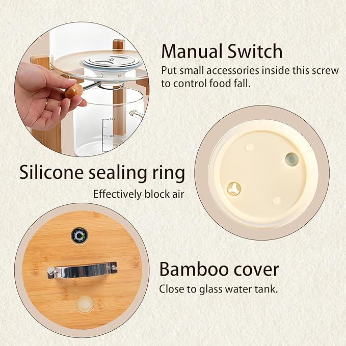 Rice Dispenser, Rice Storage Container, Flour and Cereal Container for Kitchen Organization and Pantry Store, Glass Cereal dispenser with Airtight Lid and Wooden Stand 8L