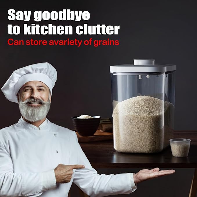 Rice Container - 25 Lbs/12KG/12L Rice Dispenser Storage with Measuring Cup Food Cereal Container Bins Pet Food Container Household for Kitchen Pantry Organization,White