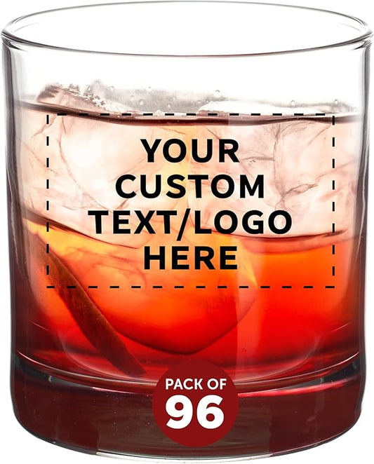 Custom Lexington Rocks Whiskey Glass 10.5 oz, Set of 96, Personalized Bulk Pack - Perfect for Scotch, Bourbon, Whiskey, Cocktail - Red