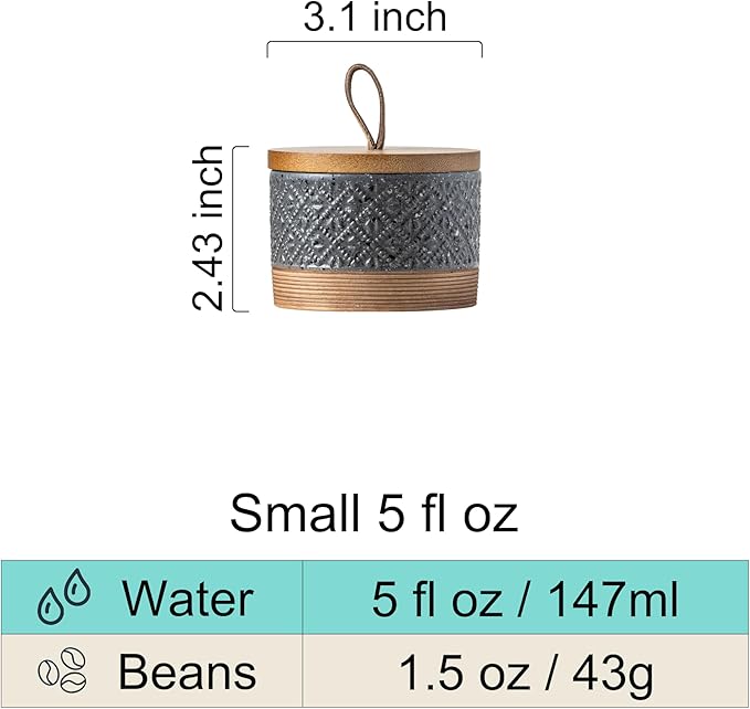 Small Ceramic Jar with Lid, Coffee Container Kitchen Food Storage Jars for Sugar Tea Bag, Stackable Decorative Spice Jars for Countertop Coffee Bar Accessories- Gray & 5 fl.oz