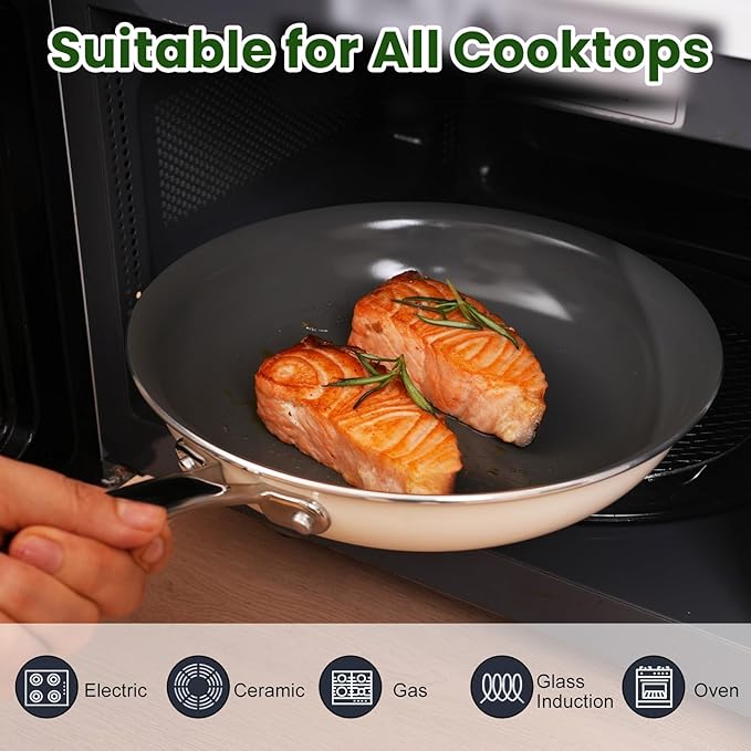 Cookware Set Nonstick Frying Pans, 8,9.5,11 inches Ceramic Non Stick Skillets, Egg Fry Pans for Cooking,PTFE,PFOA,PFAs Free,Oven&Dishwasher Safe,Ash Grey