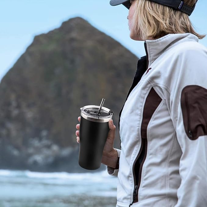 8 Pack 20oz Stainless Steel Tumblers Bulk Reusable Travel Mugs with Lid, Double Wall Powder Coated Coffe Cup for Home, Office, Outdoor Suitable for Vehicle Cup Holders