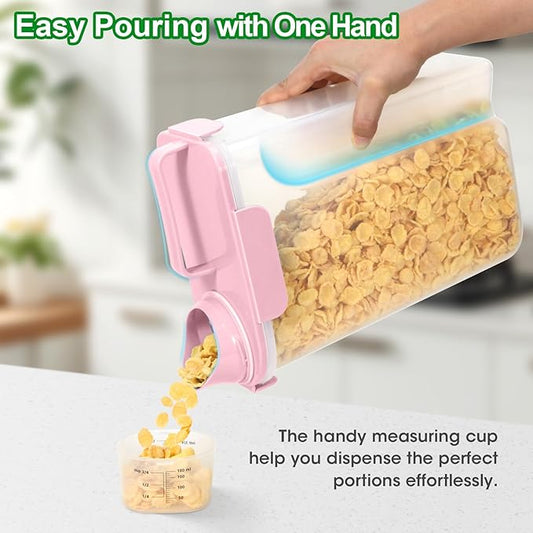 TBMax Airtight Rice Container 10 Lbs, Cereal Dispenser, Pet Cat Dog Food Storage Container, Plastic Kitchen Pantry Food Storage Holder with Cup -Pink