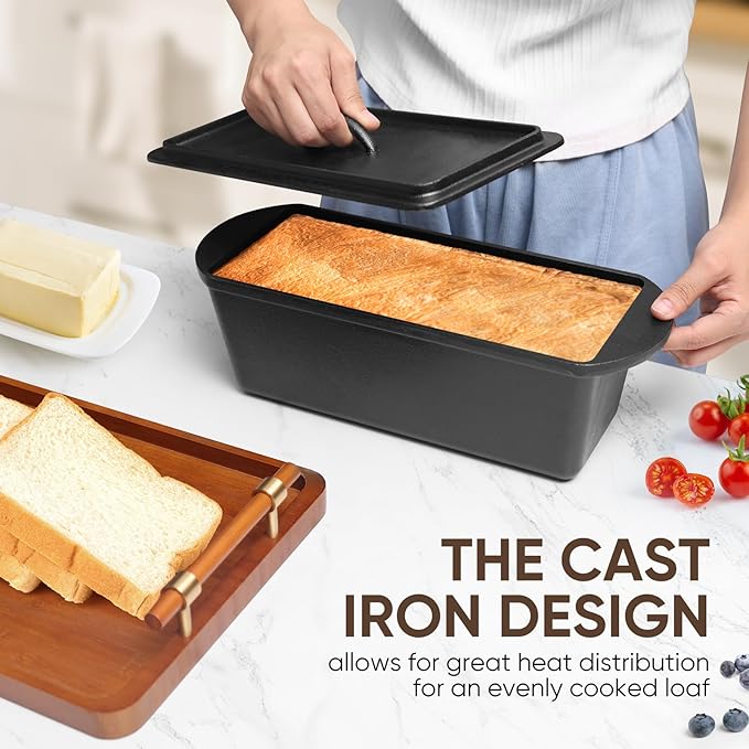 2 Pack Cast Iron Bread Pan with Lid 13x5 Inch, Nonstick Popover Pan for Sourdough and Homemade Bread, Mini Loaf Pans with Lids, Pullman Loaf Pan for Sandwich Bread, Nonstick Baking Bread Pans