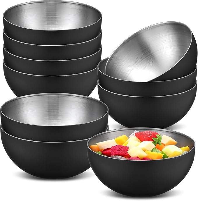 Nuogo 10 Pcs Stainless Steel Mixing Bowls Decorative Esthetician Bowls for Thanksgiving Christmas First Holy Communion Wedding Baking Prepping Serving Facial Salad Fruit Candy(5.9 Inch,Black)