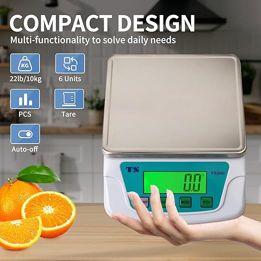 Digital Kitchen Scales 10KG/22lB Accuracy Measurements 0.2g Weighing Food Scale 6 Units Conversion with Stainless Steel Platform Electronic Cooking for Tare Function LCD Display (with Batteries)